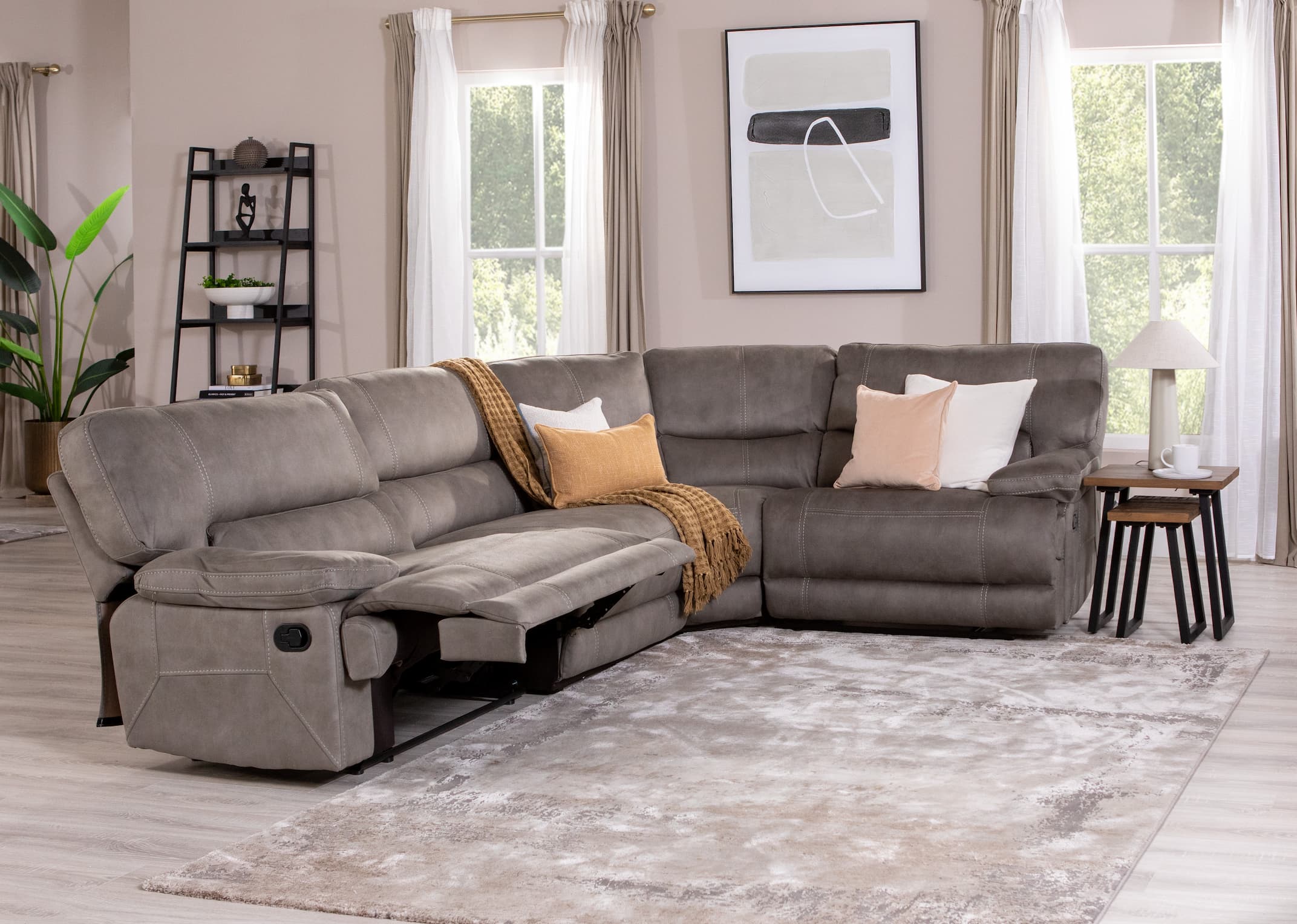 Small Grey Fabric Reclining Corner Sofa
