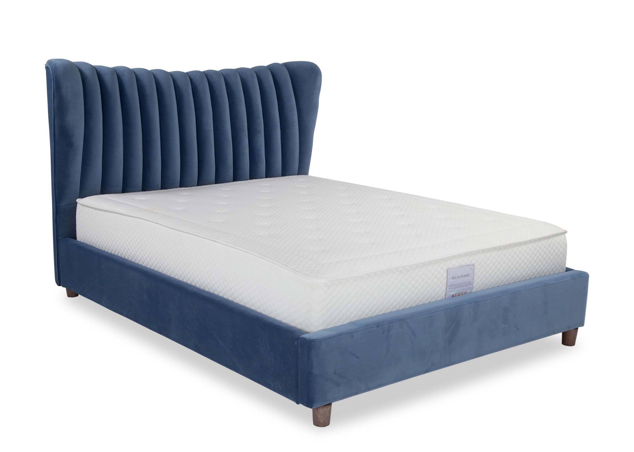 King Size 5ft Blue Fabric Bed Frame, King Size Bed Base And Mattress