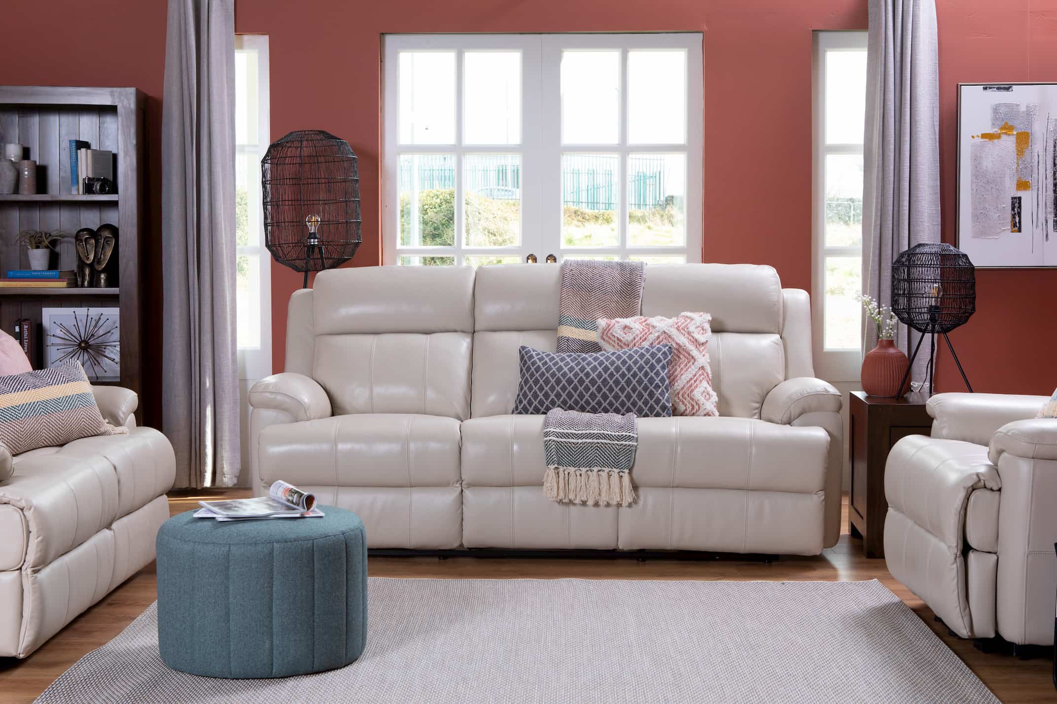3 Seater Off White Leather Sofa