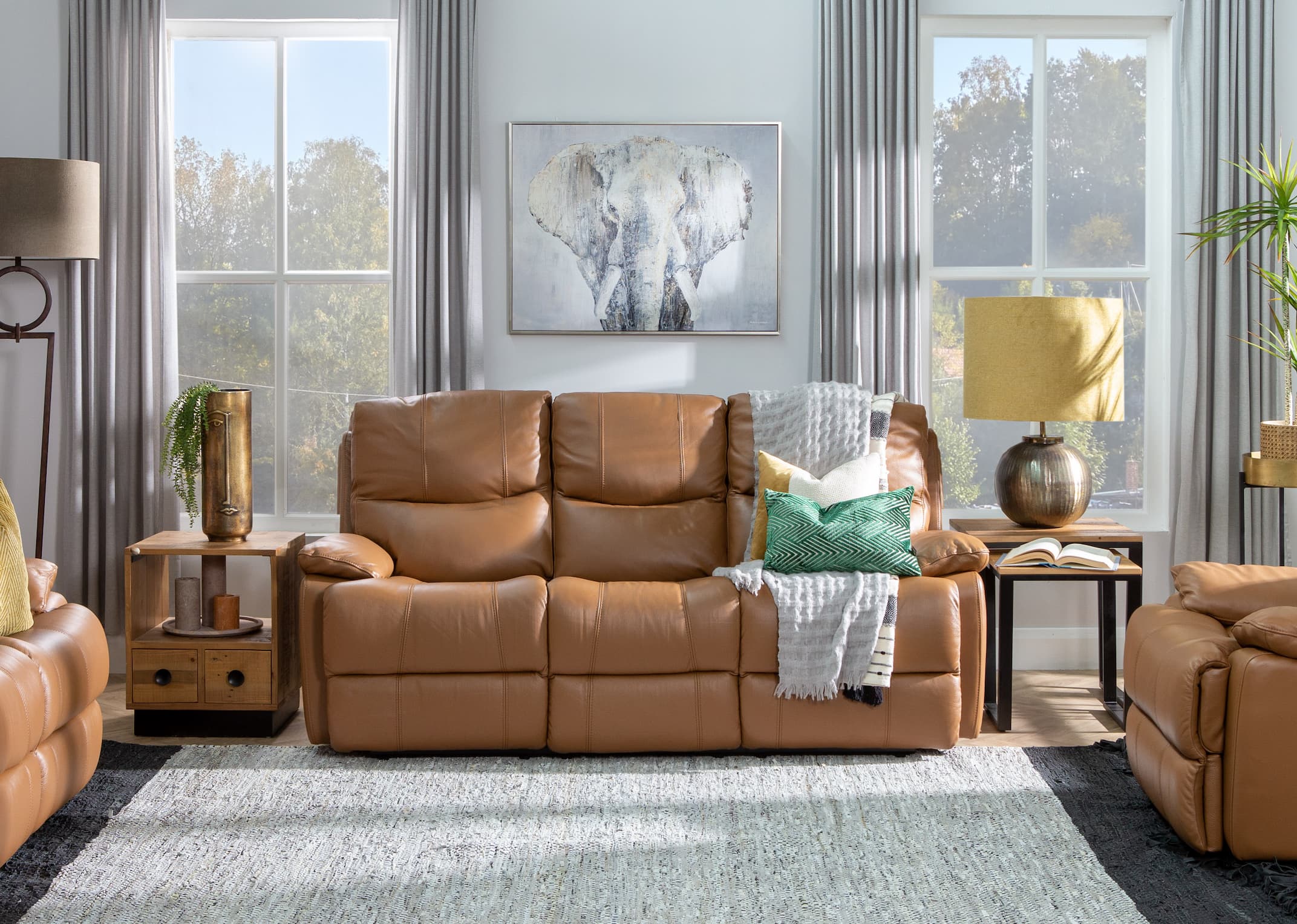 3 Seater Brown Leather Reclining Sofa