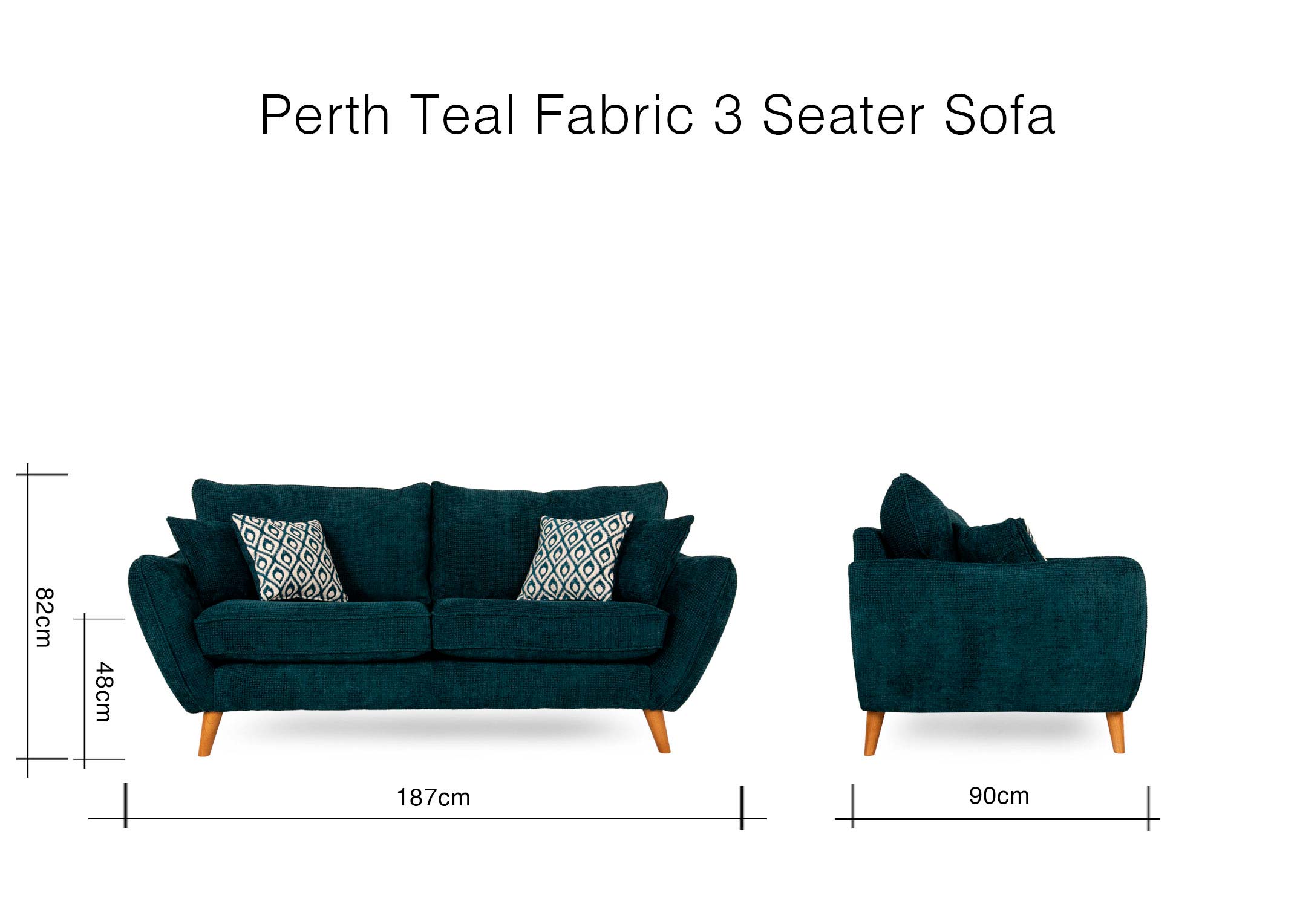 3 Seater Teal Fabric Sofa Perth Ez
