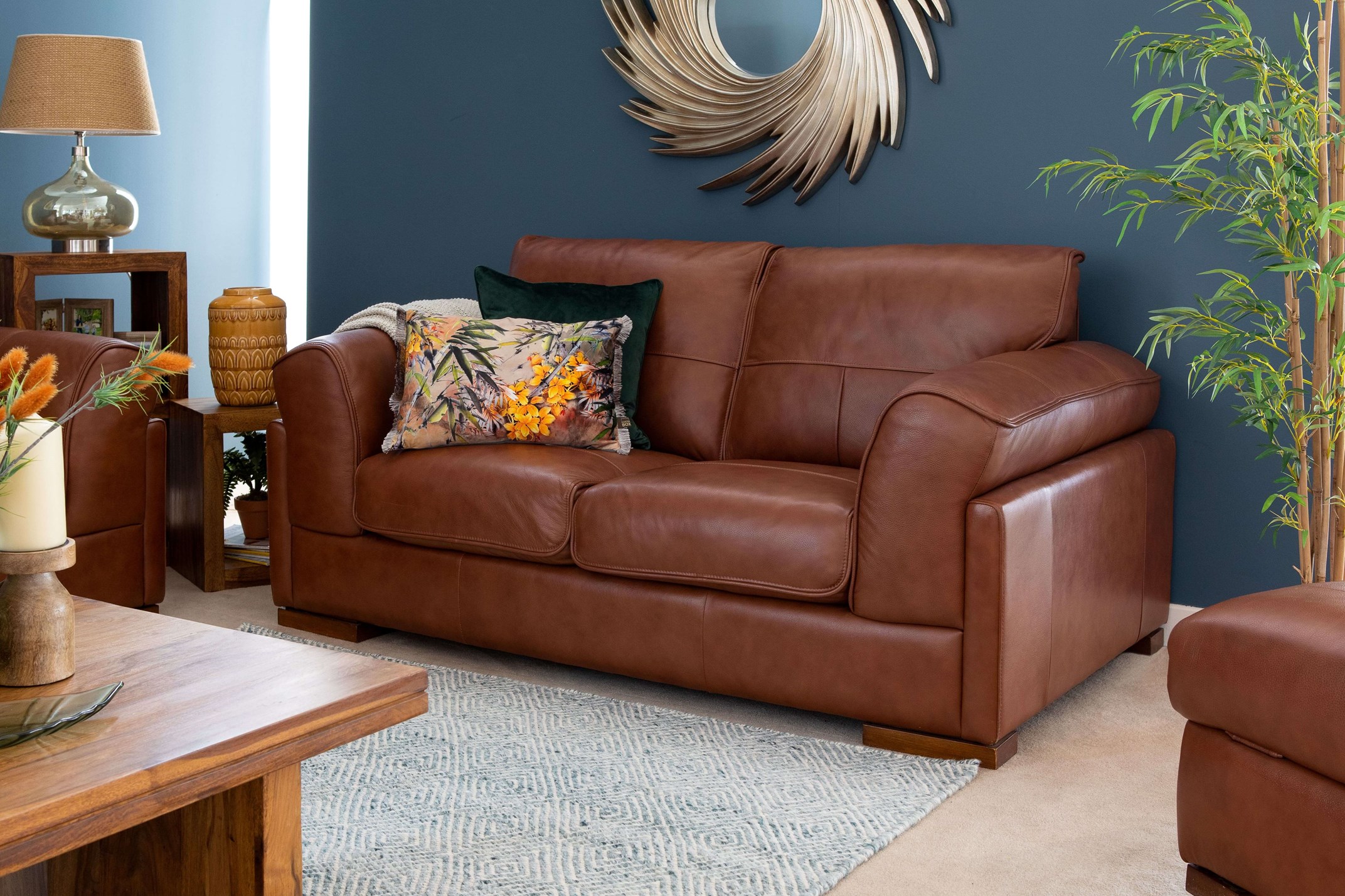 2 Seater Brown Leather Sofa -Torino - EZ Living Furniture