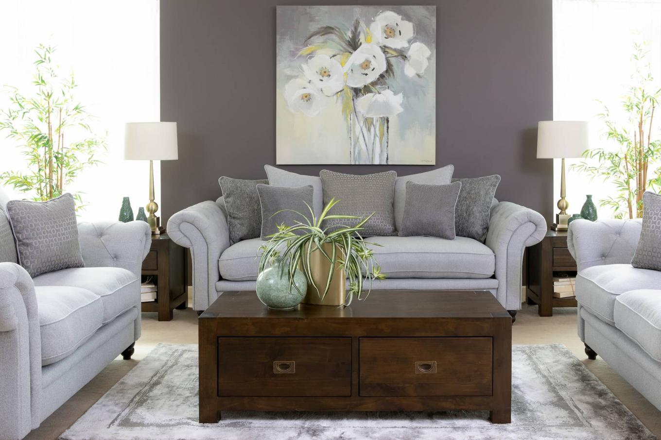 Profit Go up abscess 4 Seater Grey Fabric Pillowback Sofa - Evelyn - EZ Living Furniture