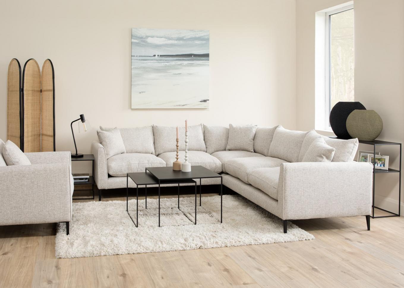Cream Fabric Corner Sofa - Hunter - EZ Living Furniture